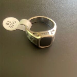 Men's Silver and Black Ring